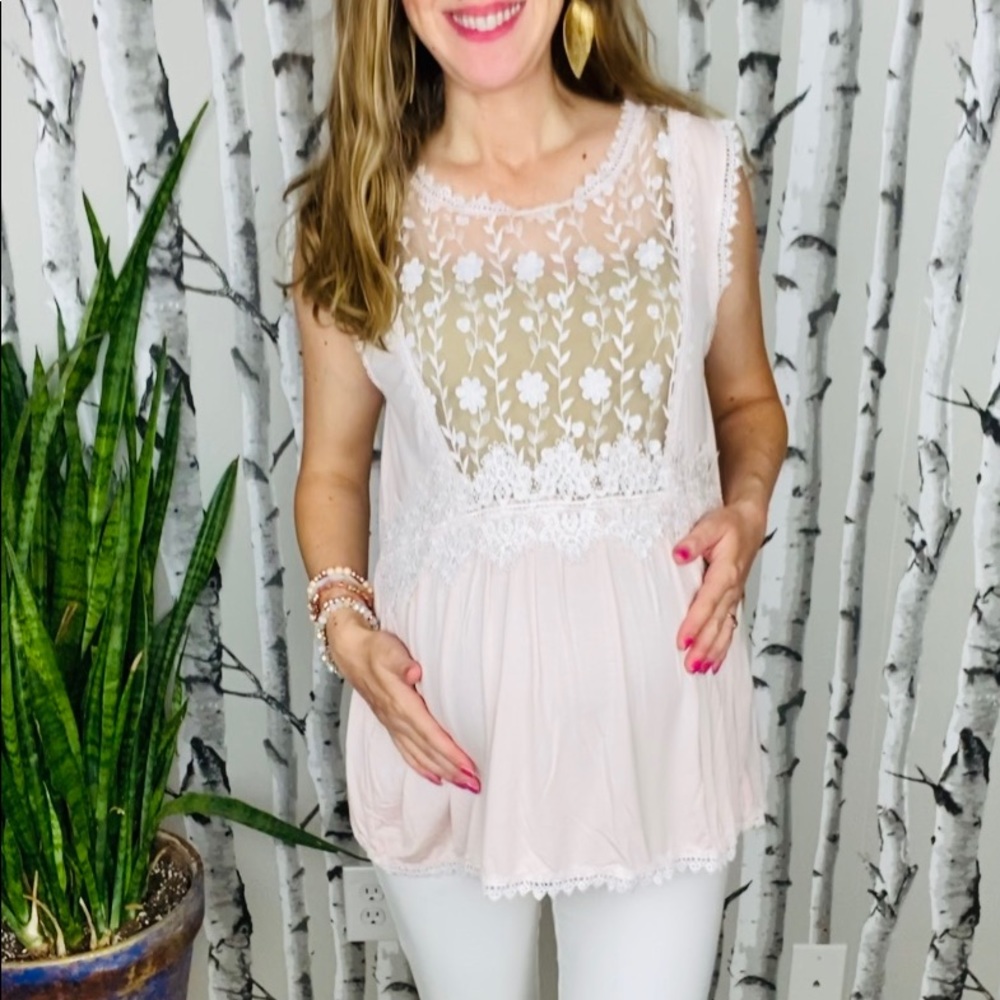 Pink Tank Top with Lace